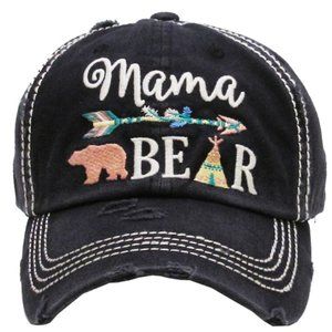 Mama Bear Black Distressed Adjustable Baseball Hat